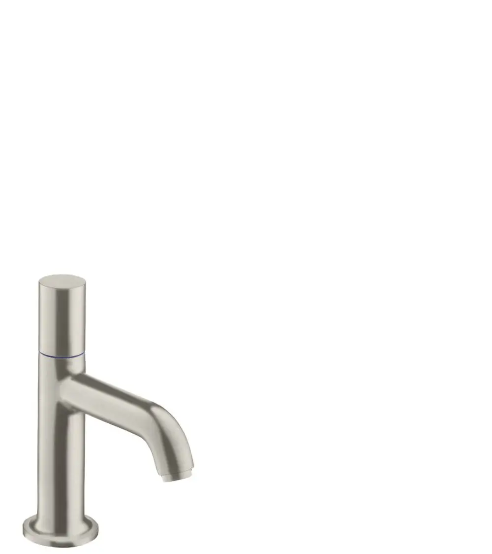Standventil aus Edelstahl mit gebogenem Auslauf, geeignet für Waschbeckenmontage. Teil der Produkte von AXOR, designed für klare Linien und moderne Badezimmer.